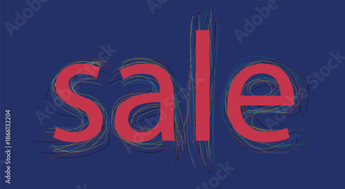 Bold sale typography illustration with expressive scribble line effects on a dark blue background. Modern graphic composition combines clean lettering with energetic hand drawn accents for strong visu