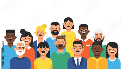 Diverse Group of Cartoon People Smiling.