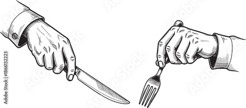 hands holding fork and knife utensils for eating