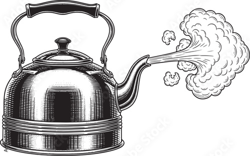 Vintage tea kettle with steam coming out