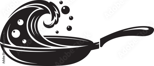 Black frying pan with wave and bubbles