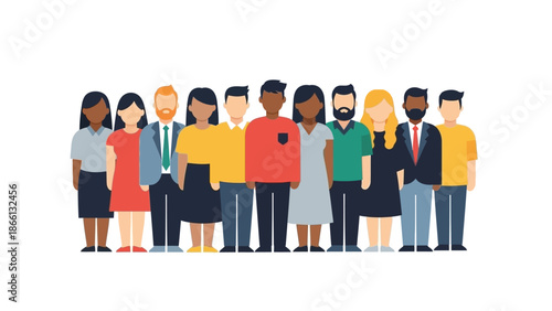 Diverse Group of Cartoon People Standing.