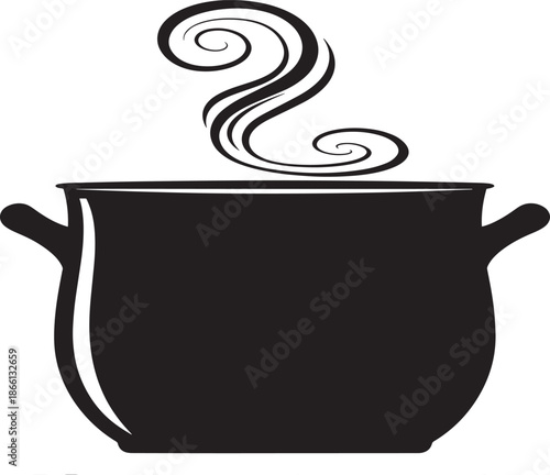 black silhouette of a steaming cooking pot
