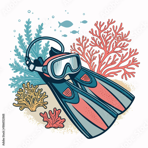 Snorkeling Summer Trip Vintage Illust