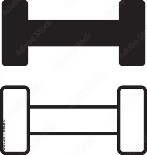 Set of dumbbell gym icons, collection of fitness weight training symbols, group of flat line vector illustrations, add barbell, workout, exercise, strength equipment, black icon