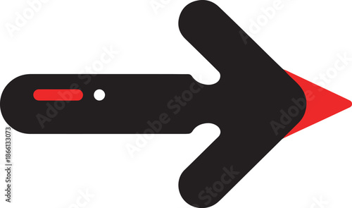 Black arrow icon with red tip pointing right on white background.