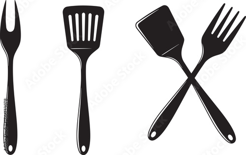 black silhouettes of kitchen utensils on white background