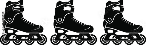 Inline skate silhouette, black vector, roller equipment, sports gear, skating icon, footwear design, graphic, illustration, active lifestyle, motionInline skate silhouette, black vector