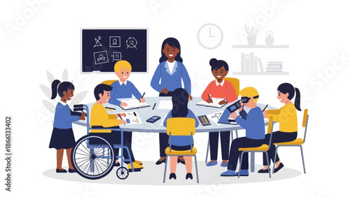 Diverse Group of Children Studying Together.