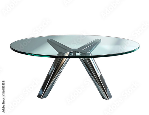 Modern Glass Round Table with Metal Legs, Three-Quarter Perspective, Isolated on Transparent Background PNG