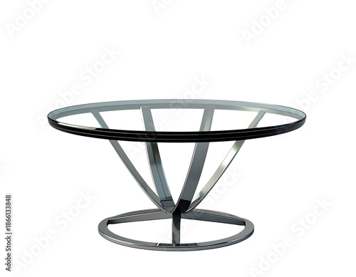 Modern Glass Round Table with Metal Legs, Three-Quarter Perspective, Isolated on Transparent Background PNG
