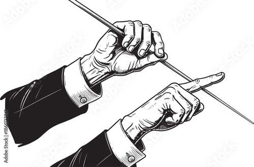 conductor leading an orchestra with baton in hands