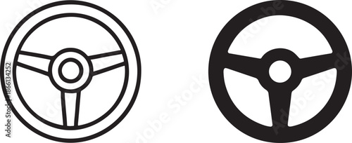 Steering wheel silhouette vector icon set for car, driving, transport and auto design.