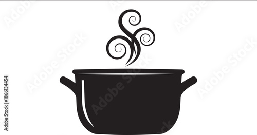 black silhouette of a steaming pot