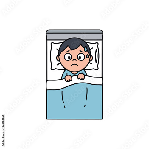Child Sleepless in Bed, Anxious, Sweating, Fearful Nightmares, Insomnia