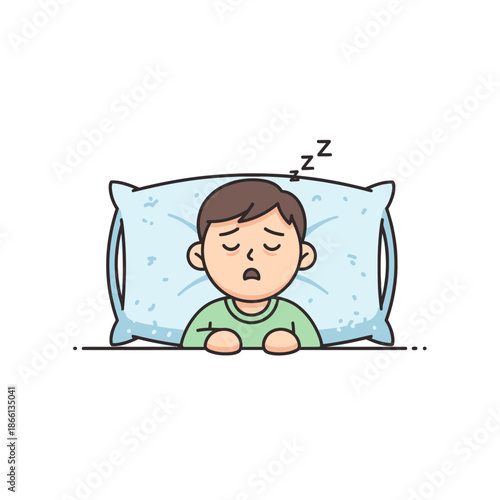 Boy Sleeping Peacefully on Pillow - Cartoon Illustration