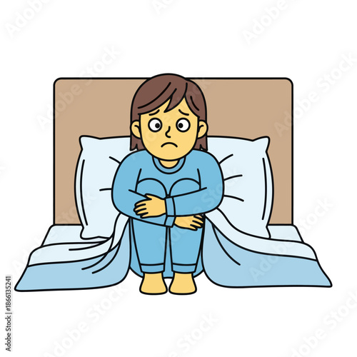 Sad Girl Sitting on Bed, Feeling Lonely and Anxious