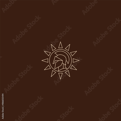 Spartan sun line art logo representing warrior strength and honor.