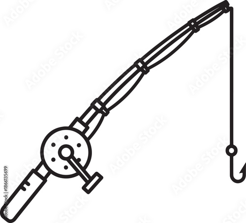 Fishing rod with reel and hook line