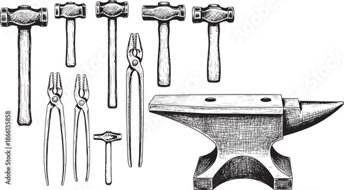 blacksmith tools and equipment set