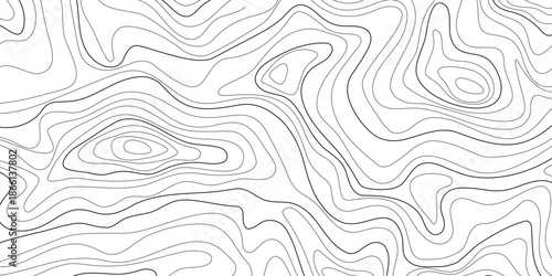 Topographic contour, line map with curvy wave isolines. Ocean or sea depth topographic landscape surface, pattern. Concept of conditional geography scheme, terrain path. Editable vector stroke