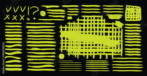 Yellow marker highlight set. Underlines, emphasis elements and for hand drawn notes and text design. Vector bold marker strokes, black background. vector illustraiton.