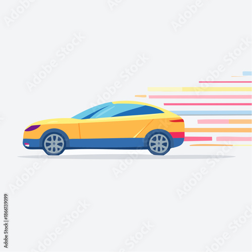 Yellow Sports Car Speeding Motion Blur Lines White Background Motion Effect