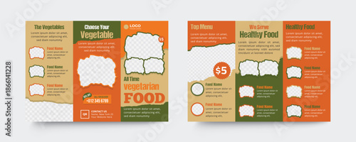 Vegetarian food trifold brochure design template