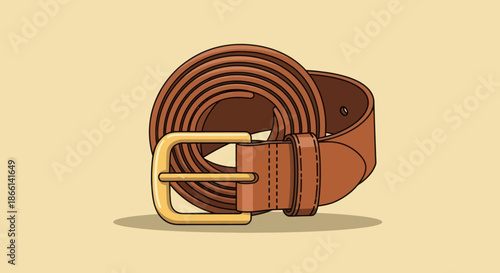 Rolled brown leather belt with gold buckle