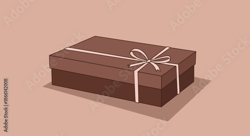 A brown gift box with a ribbon bow on a plain background.