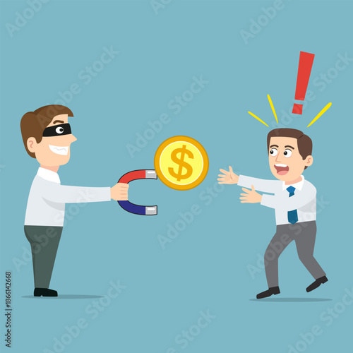 Business Thief Use Magnet Attracts Money.