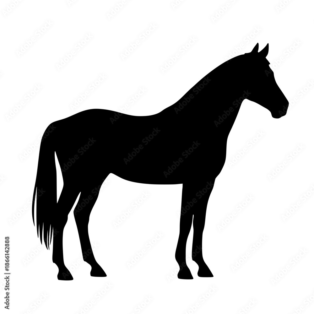 Obraz premium Black horse silhouette standing isolated on white background vector illustration