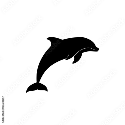 Black dolphin jumping out of water vector illustration, flat design