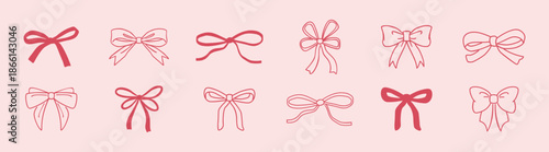 Whimsical Coquette Bow and Ribbon Illustration, Cute Vintage Girlie Hand-Drawn Doodle, Elegant Decorative Design for Wedding, Birthday, Anniversary, and Gift