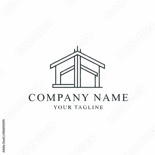 Minimalist Line Art House Logo Design for Company Branding.