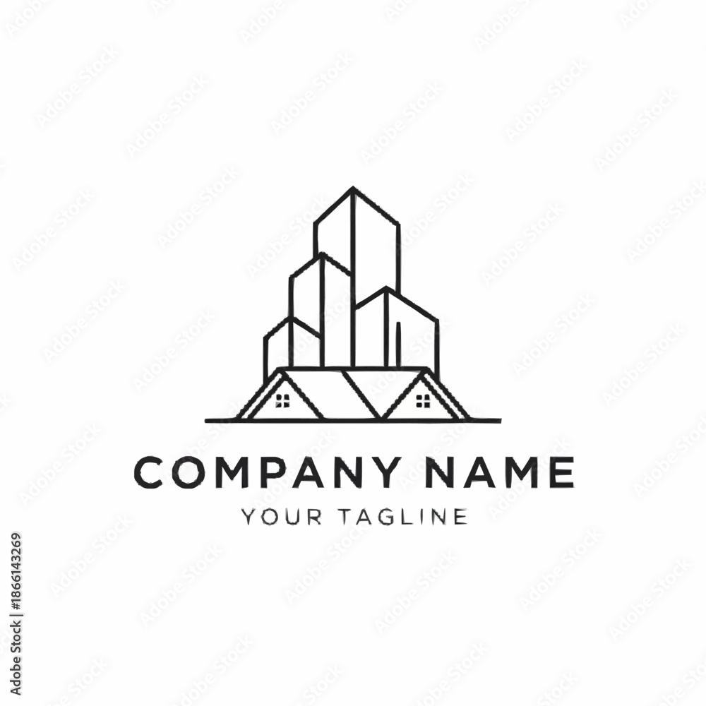 Fototapeta premium Minimalist Line Art Logo Design Featuring a Combination of Residential and Commercial Buildings.