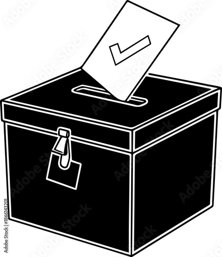 Ballot Box with Voting Paper Silhouette – Democracy Election Black Vector