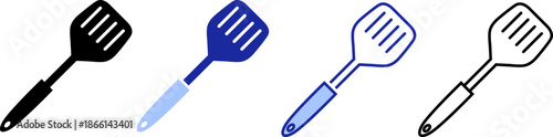 Icons of kitchen utensils showing spatula designs in different colors and styles grouped together for easy reference