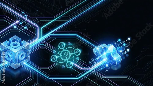 Abstract Technology Background with Futuristic Patterns and Digital Elements Representing Connectivity and Innovation