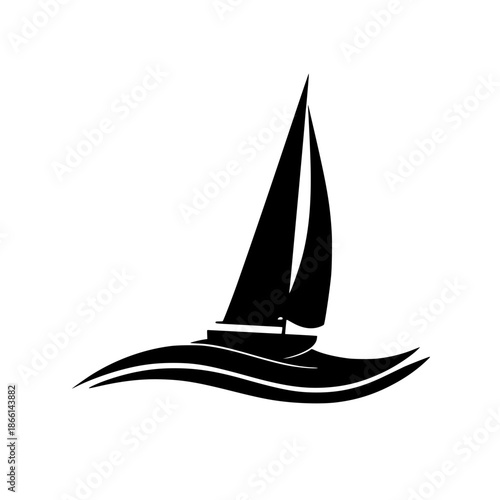 Sailboat on wavy water vector illustration, flat design sailing boat