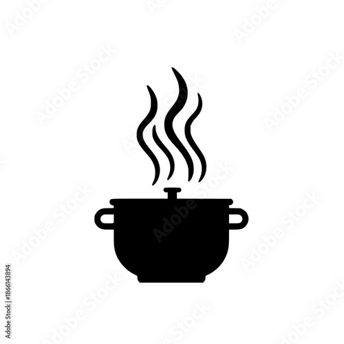 Steaming hot cooking pot vector illustration, flat design symbol
