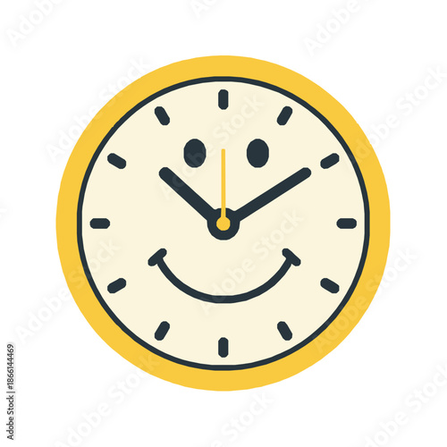 Smiling Clock Face with Yellow Border Vector Illustration