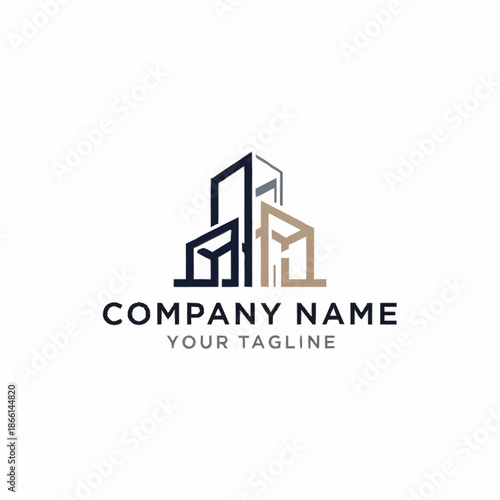 Modern minimalist building logo design for company branding.