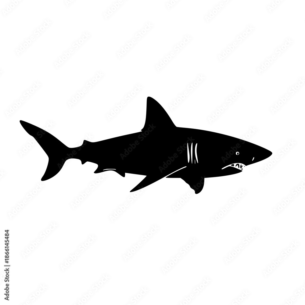Fototapeta premium Black Shark Silhouette Vector Illustration on White Background