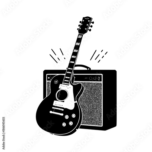 Electric guitar on amplifier vector illustration, flat design music instrument