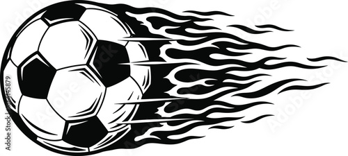 Blazing soccer ball in motion with flames