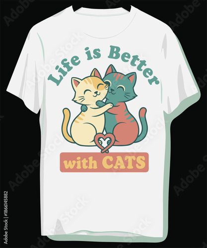 Adorable cats on a white t-shirt with a heartwarming message