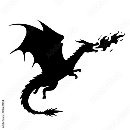 Dragon Breathing Fire Silhouette Vector Illustration