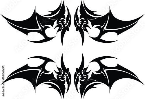 Symmetrical bat wing tattoos or decals design