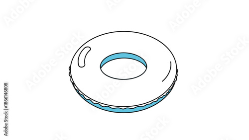 Simple outline illustration of a white and blue inflatable lifebuoy or swim ring isolated on a white background.